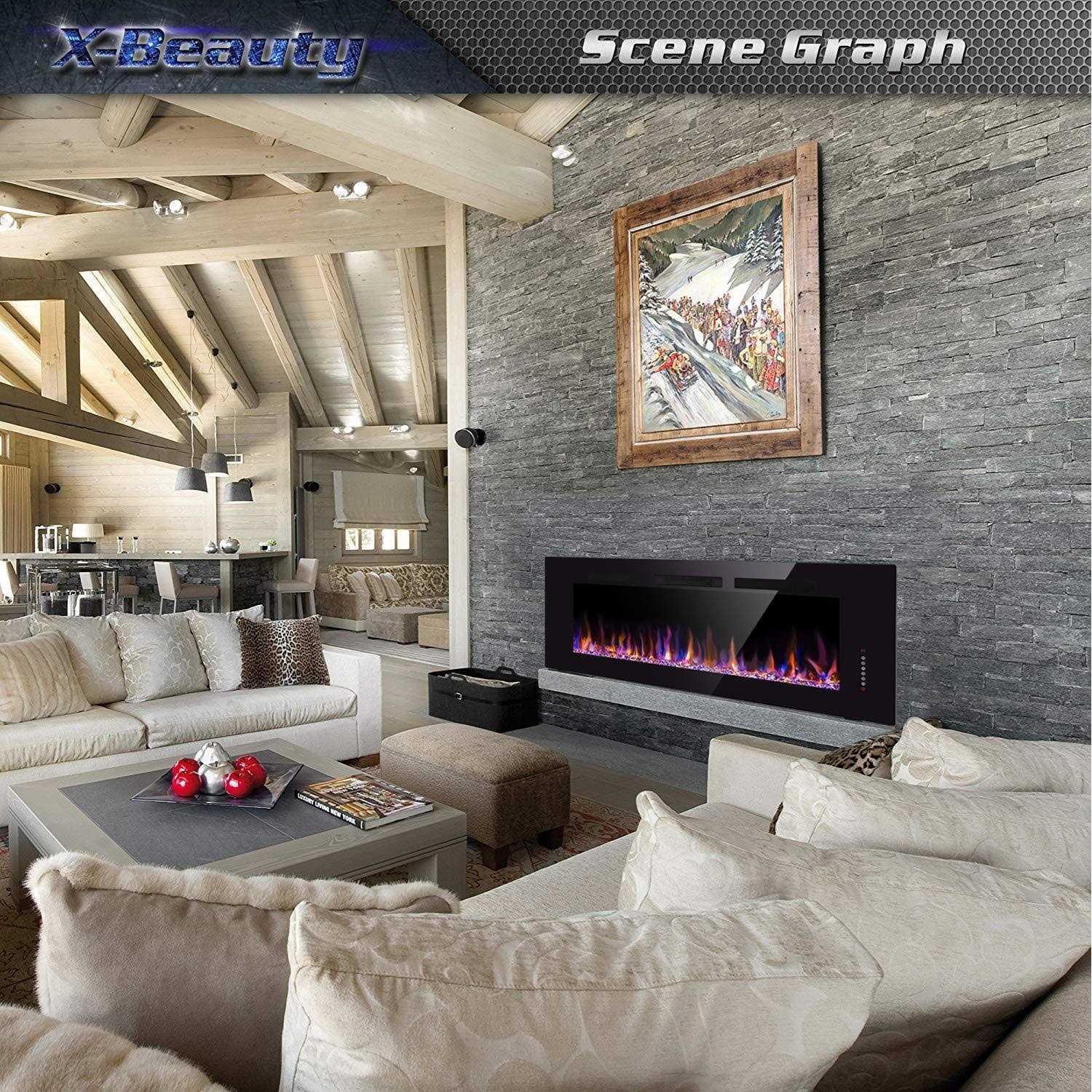 Xbeauty 50 Electric Fireplace in-Wall Recessed and Wall Mounted 1500w Fireplace Heater