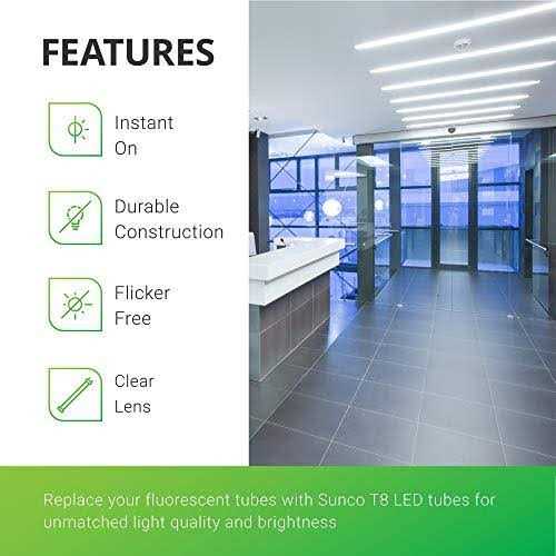 Sunco Lighting 24 Pack 4ft T8 LED Tube 15w=32w Fluorescent
