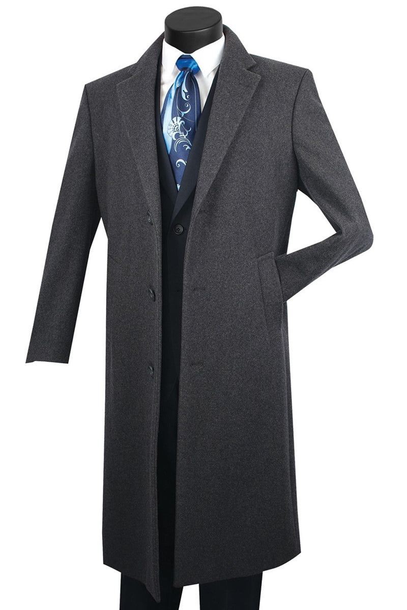Men’s Full Length Wool & Cashmere Overcoat in Charcoal Grey