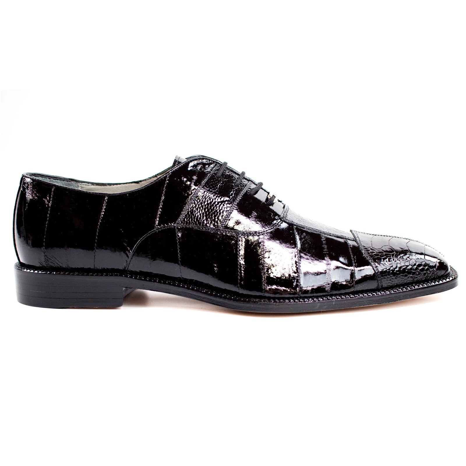 Men’s Belvedere Mare Ostrich Leg & Eel Skin Dress Shoe in Black