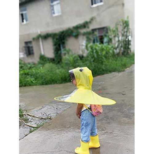 Lafuncosa Child Yellow Duck UFO Raincoat Hand Free Umbrella Hat S