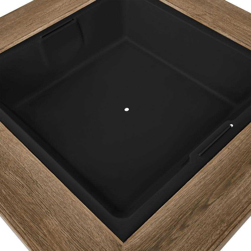 Hampton Bay Stoneham 34 in. x 15.5 in. Square Steel Wood Fire Pit with Tile Top