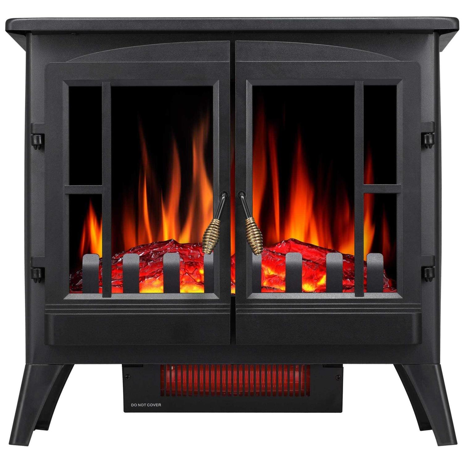 Joy Pebble Compact Electric Fireplace Heater Freestanding Stove Heater with Realistic Flame