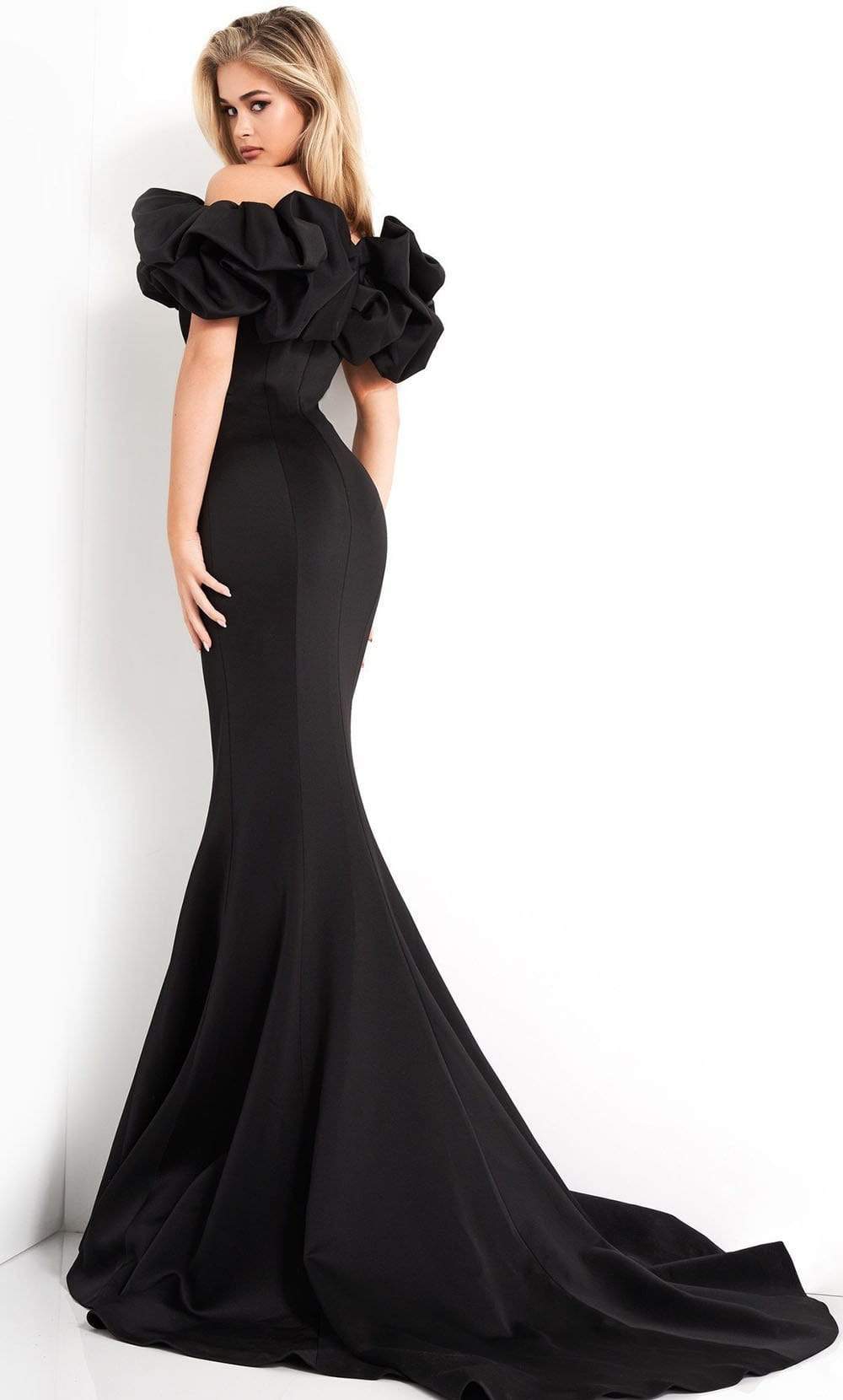 04368 Ruffled Off Shoulder Scuba Mermaid Evening Dress