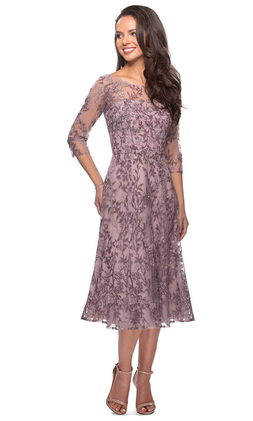 27971 Floral Embroidered Illusion Bateau Dress
