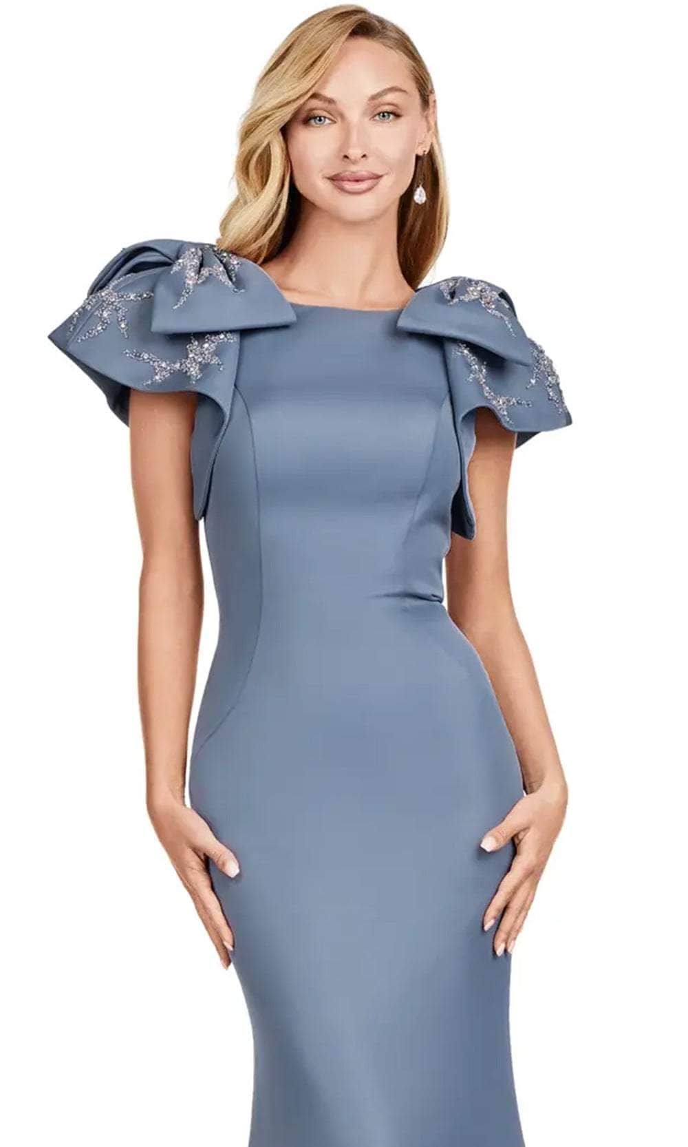 Bow Accent Shoulder Satin Gown