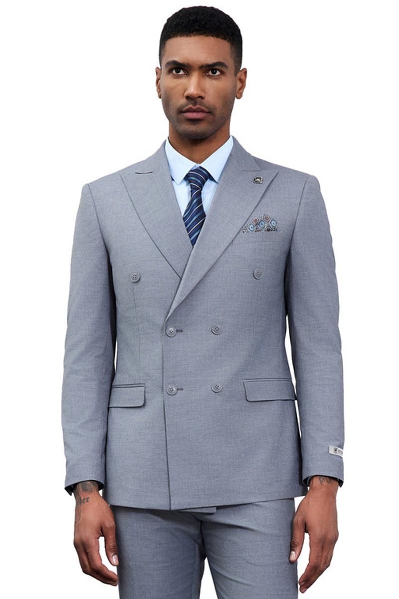 Men’s Designer Stacy Adams Classic Double Breasted Suit in Grey