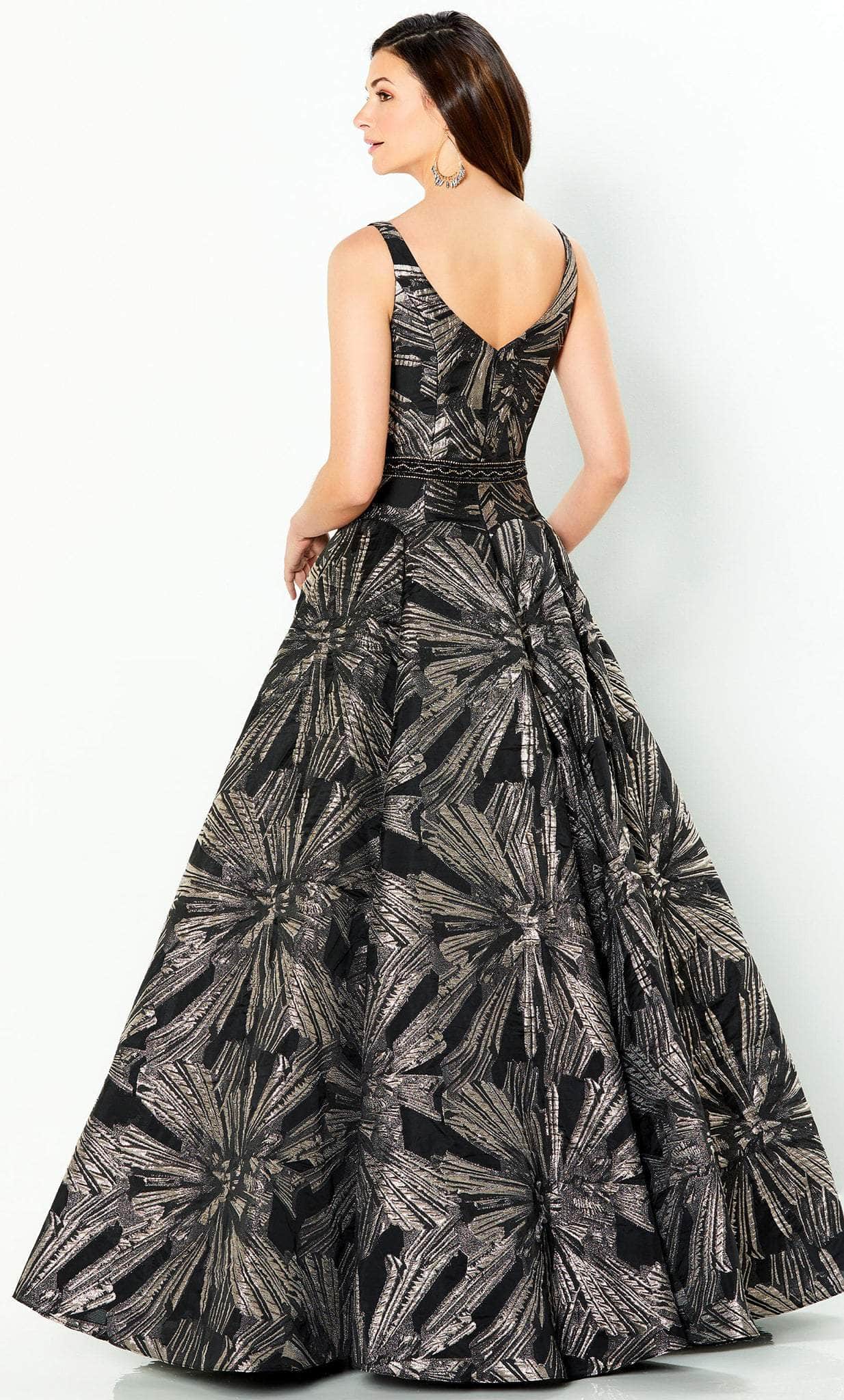 V Neck Brocade Shiny Ballgown