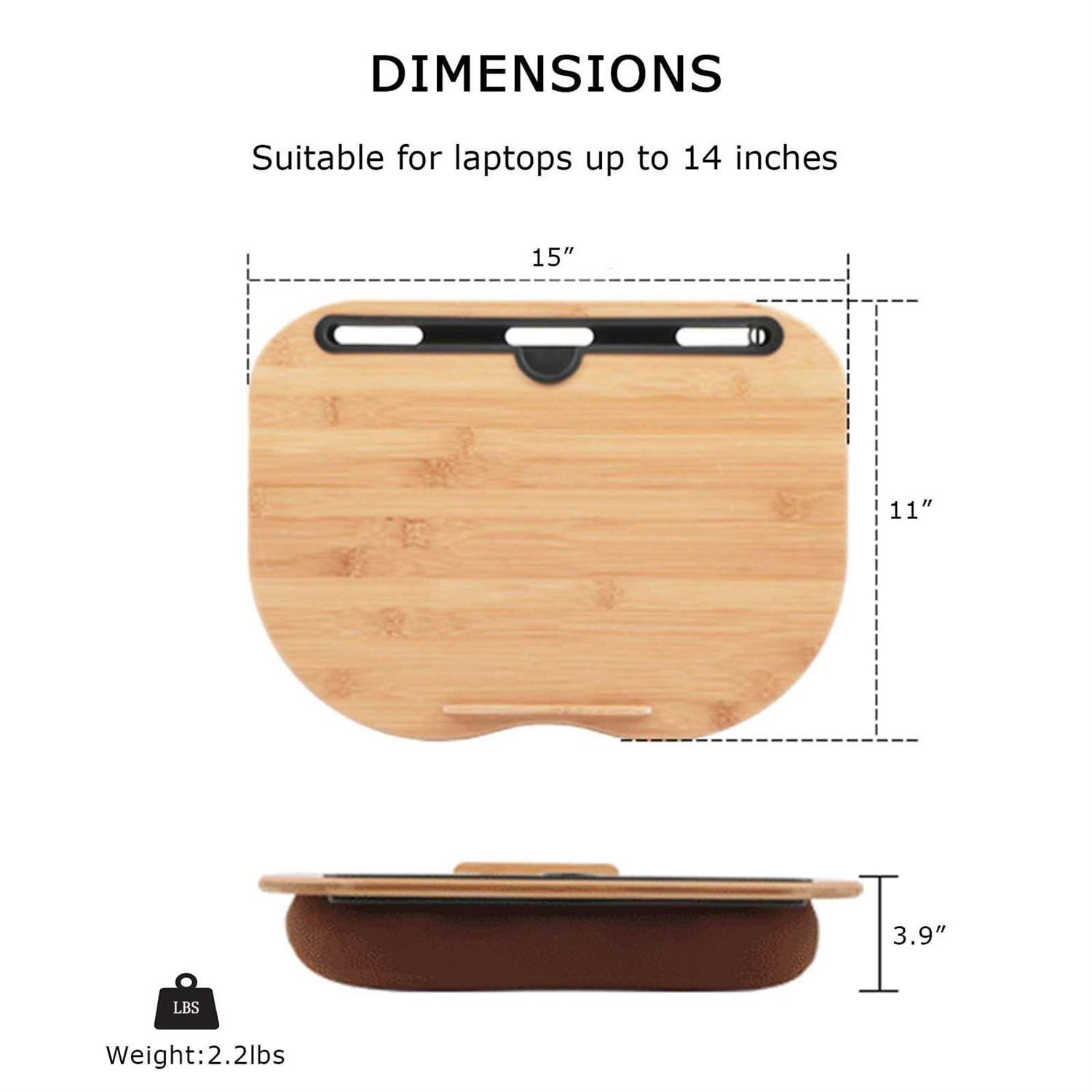 SUMISKY Lap Desk-Portable Laptop Table with Bamboo Platform Phone Holder Pillow Cushion Anti-Slip Stopper on Bed & Sofa