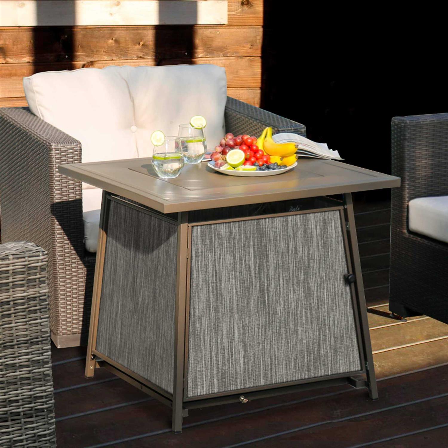 BALI OUTDOORS Gas FirePit Table 28 Inch Propane Fire Pit Table 50,000 BTU with Free Lava Rock and Tabletop Lid
