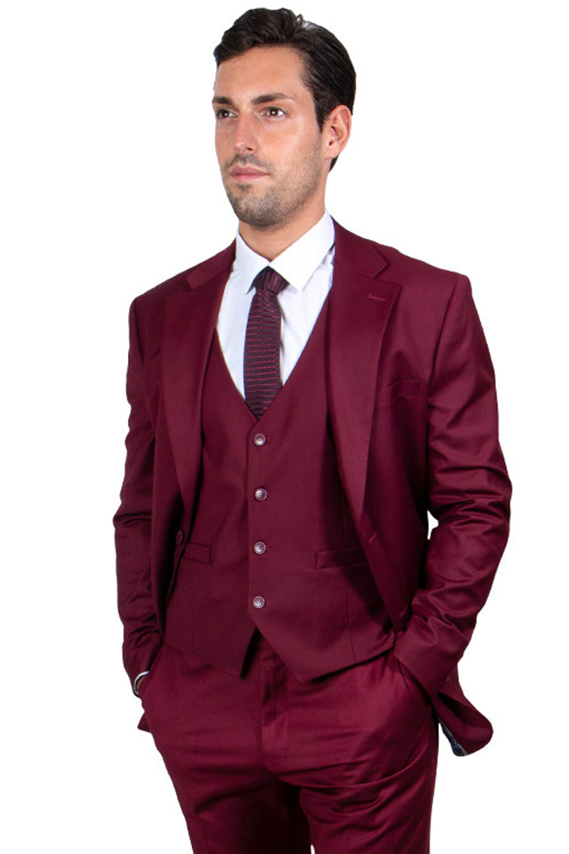 Men’s Two Button Vested Stacy Adams Basic Suit in Burgundy