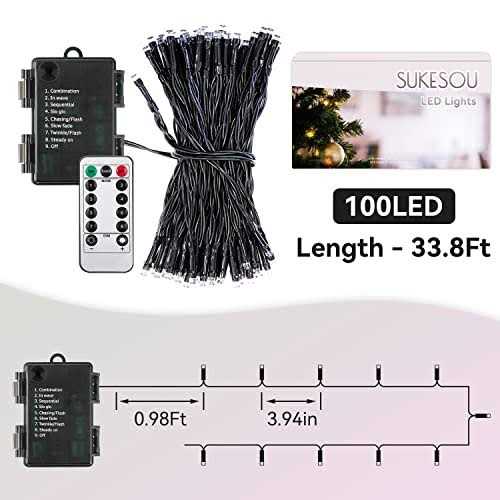 sukesou battery String Lights outdoor 33ft 100 led fairy Lights for indoor outdoor waterproof with remote timer 8modes batter