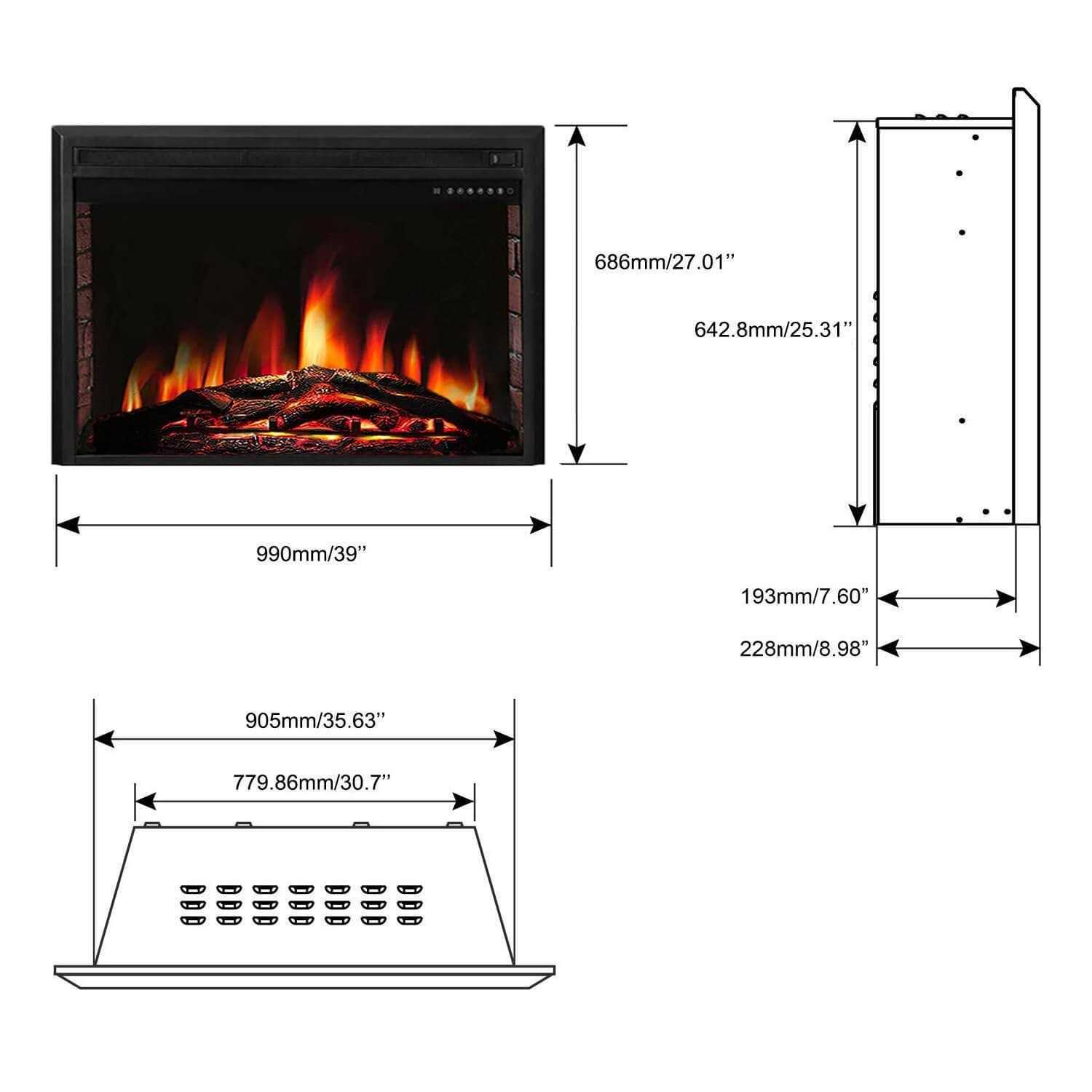 Electric Fireplace Insert Freestanding & Recessed Electric Heater Remote Control 750W/1500W R.W.FLAME
