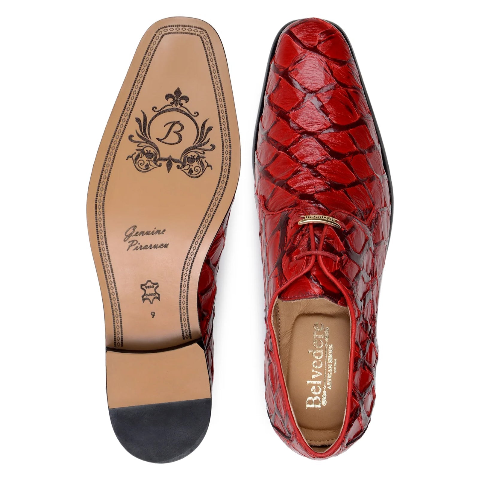 Men’s Belvedere Renzo Genuine Pirarucu Lace Up Derby Dress Shoe in Red