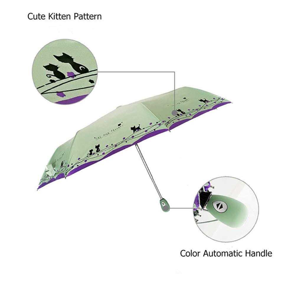 umbresen Windproof Compact Travel Folding Cute Cat Umbrella,Auto Open Close Rain&Sun Lightweight Portable Umbrellas with Cover for Kids Women Men