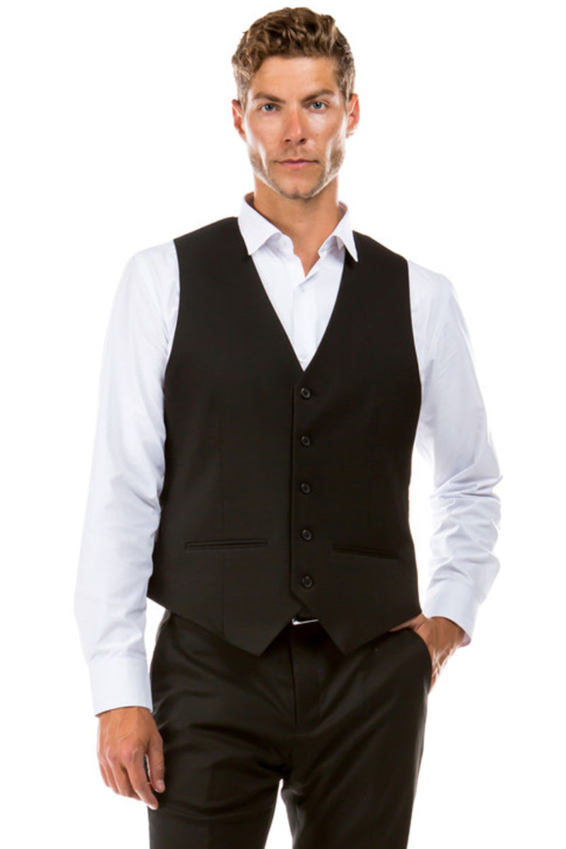 Men’s Designer Wool Suit Separate Vest in Black