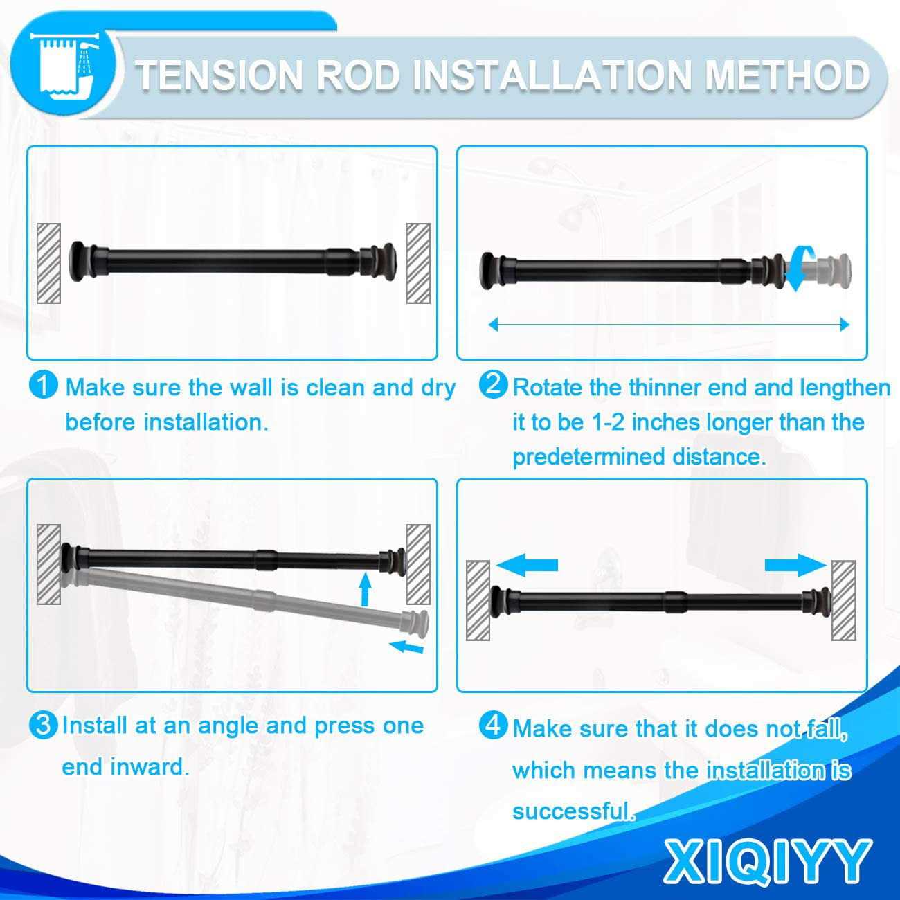 XIQIYY Heavy Duty Tension Rod,Adjustable Shower Rod Tension 28 to 48 inches,Compression Curtain Rod for Windows,Curtain,Doorway