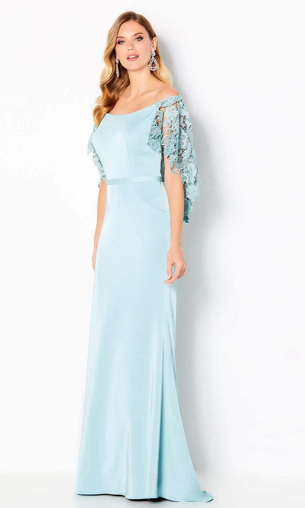 220632 Draped Cape Off-Shoulder Mother of the Bride Dress