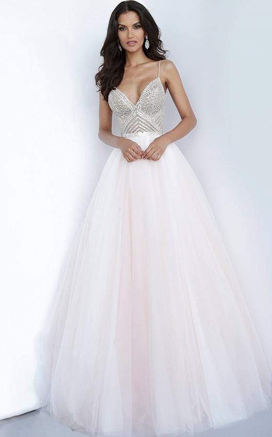 00580 Beaded Deep V-neck Ballgown