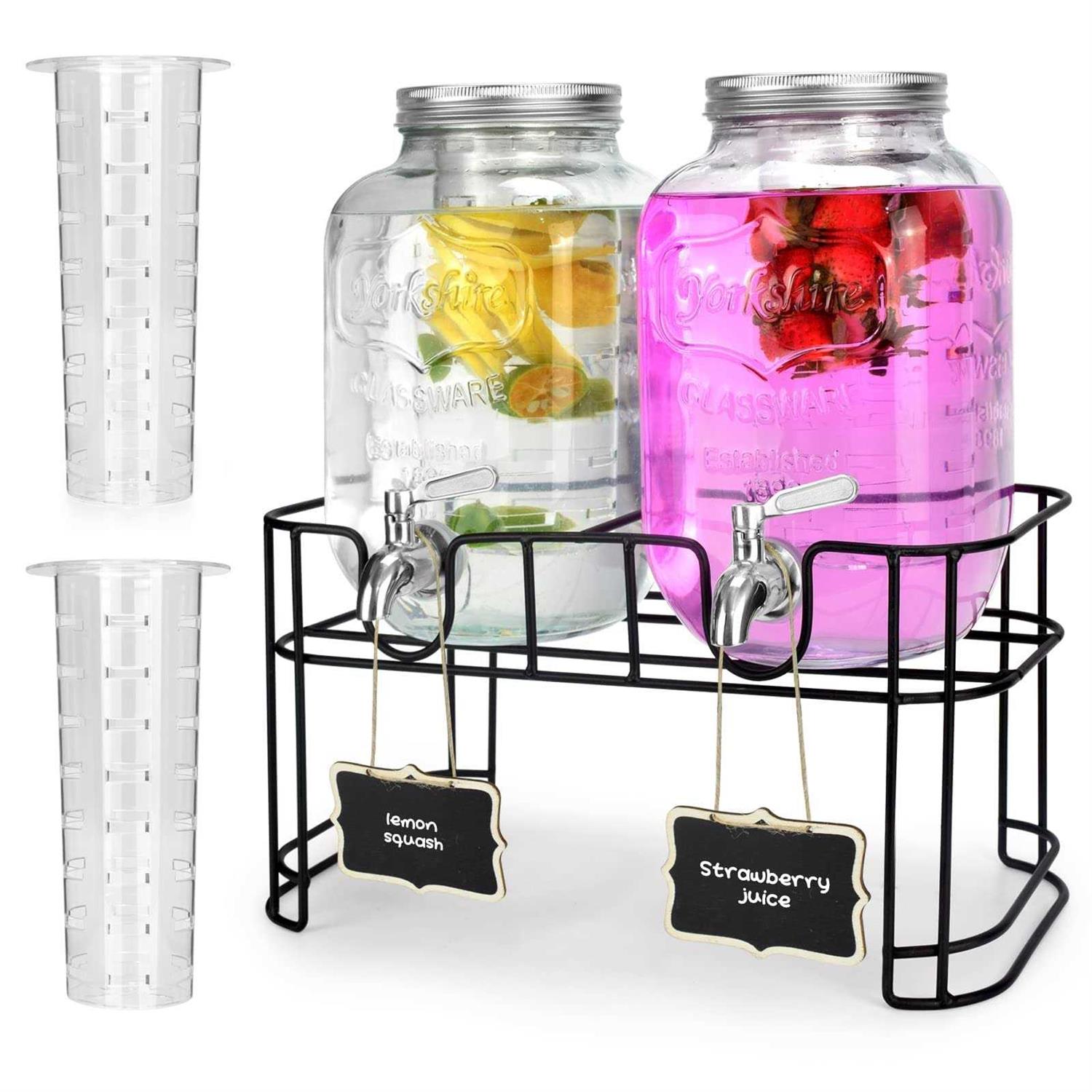 1 Gallon Glass Drink Dispensers For Parties 2PACK.Beverage Dispenser,Glass Drink Dispenser With Stand And Stainless Steel Spigot 100%