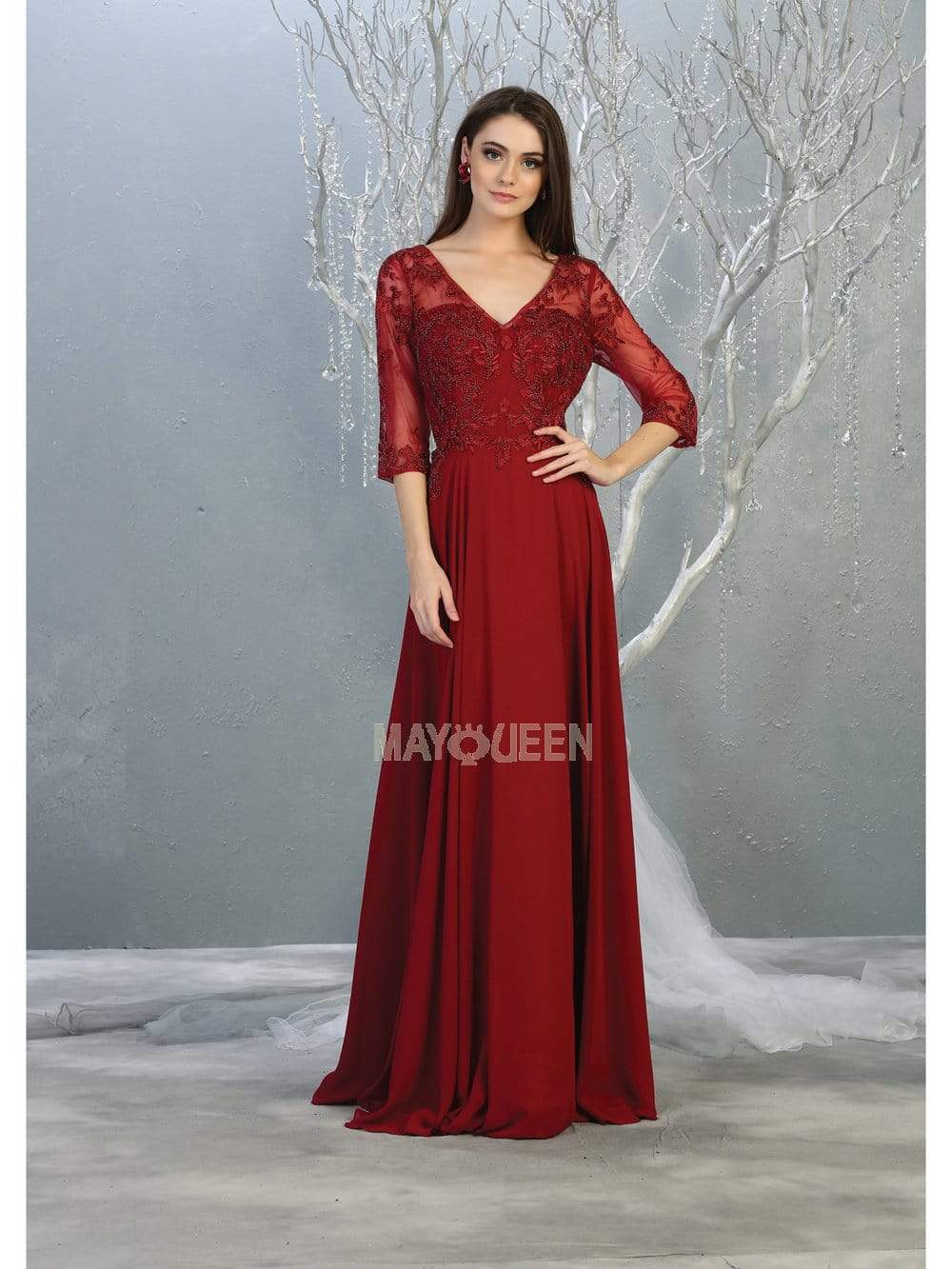 RQ7820 Bead Embellished V-Neck A-Line Dress