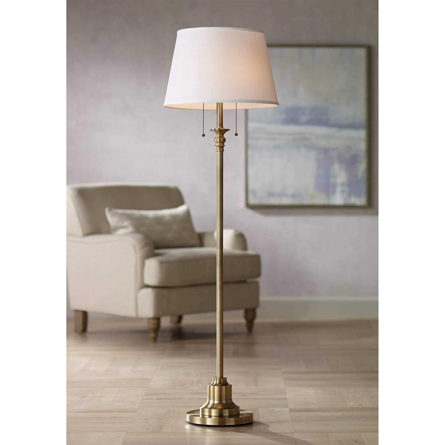 360 Lighting Spenser Floor Lamp 58 Tall Metal Off White Linen Shade for Living Room Bedroom Office House Home