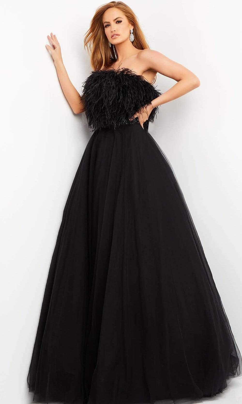 05624 Strapless Feather Fringed A-Line Dress