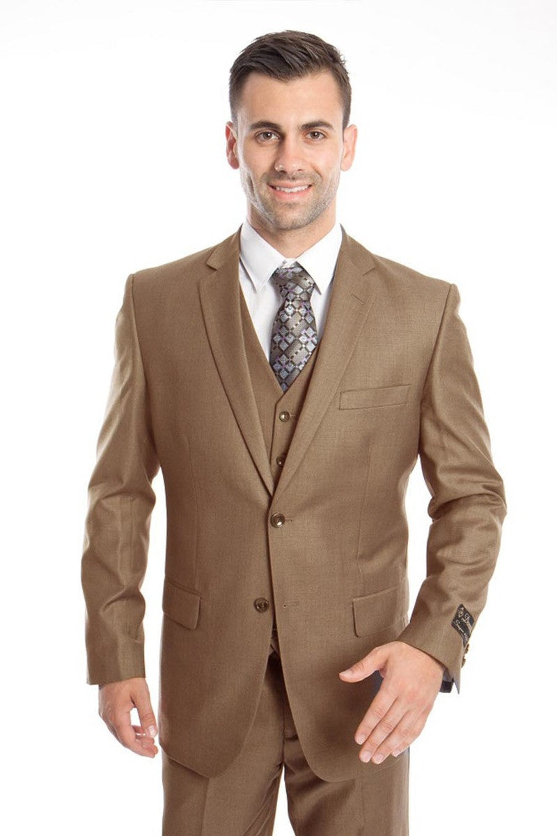 Men’s Vested Two Button Solid Color Wedding & Business Suit in Dark Taupe