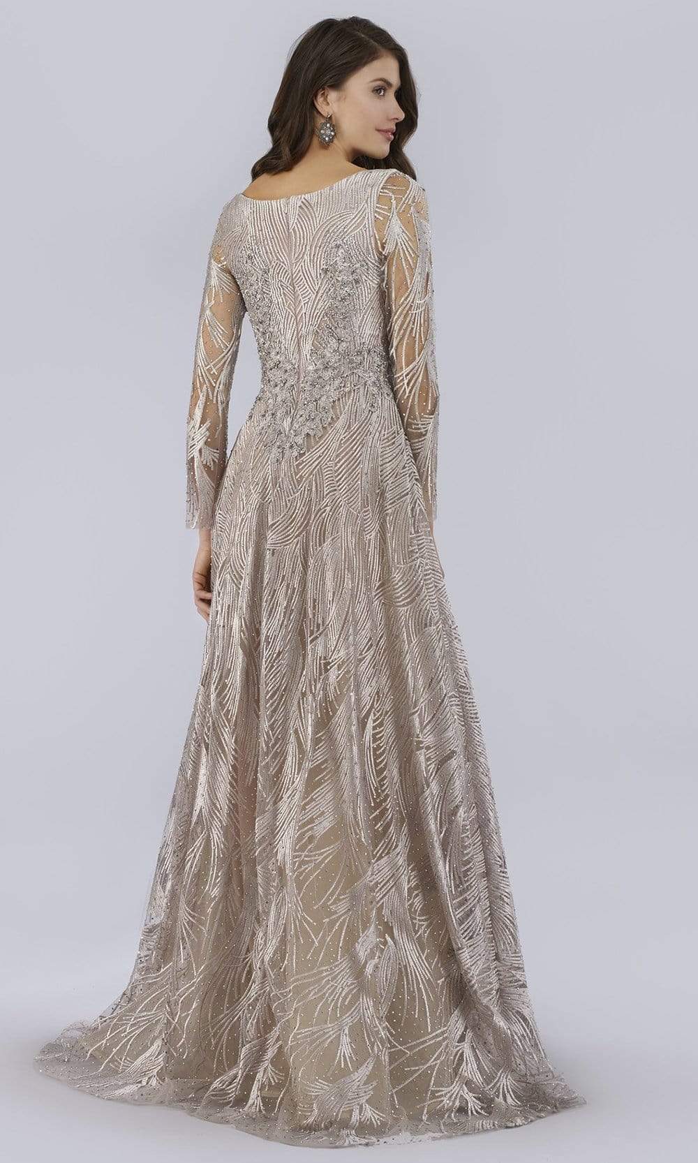 29753 V Neck Long Sleeves Beaded Embroidered Gown