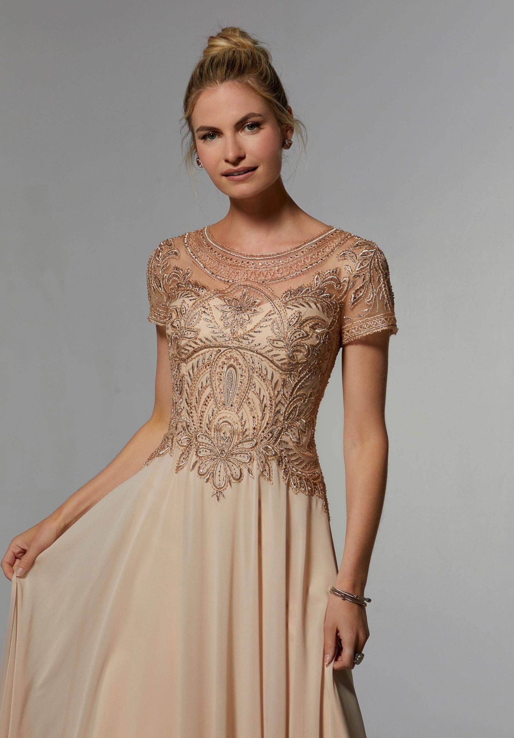 71824 Embellished Bateau Chiffon A-line Dress