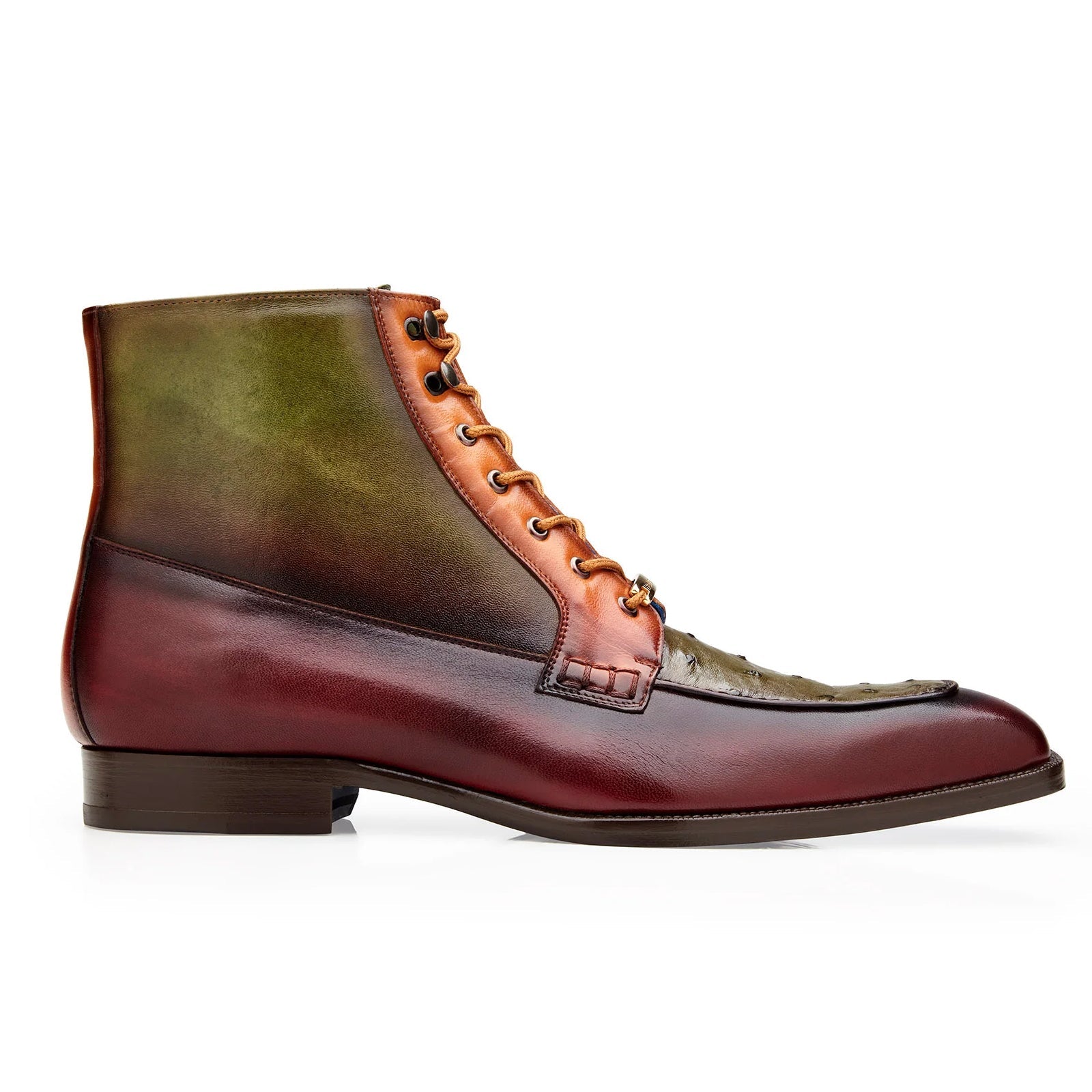 Men’s Belvedere Greco Ostrich Quill & Italian Leather Dress Boot in Burgundy