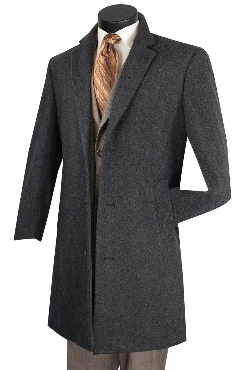 Men’s Short Length Wool & Cashmere Car Coat Overcoat in Charcoal