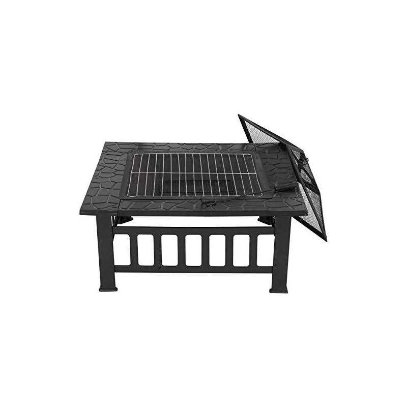 Lemy 32 inch Outdoor Fire Pit Square Metal Firepit Backyard Patio Garden Stove Wood Burning Fire Pit W/rain Cover