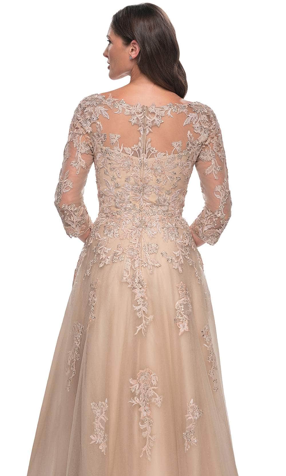 Quarter Sleeve Bateau Neck Evening Gown