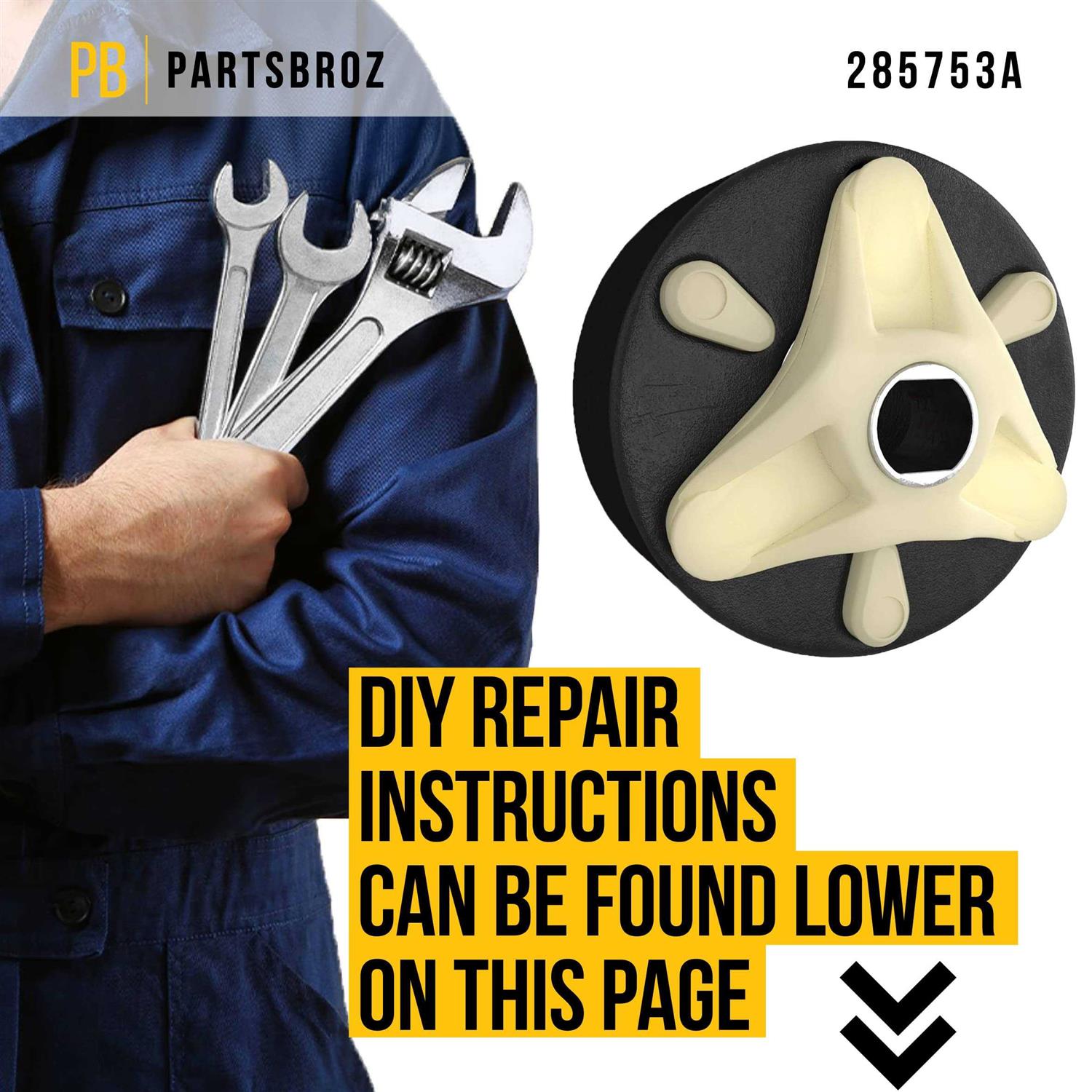 285753A Washing Machine Motor Coupler By Partsbroz Compatible Admiral Kenmore Maytag Whirlpool Washer Replaces Ap3963893 at MechanicSurplus.com