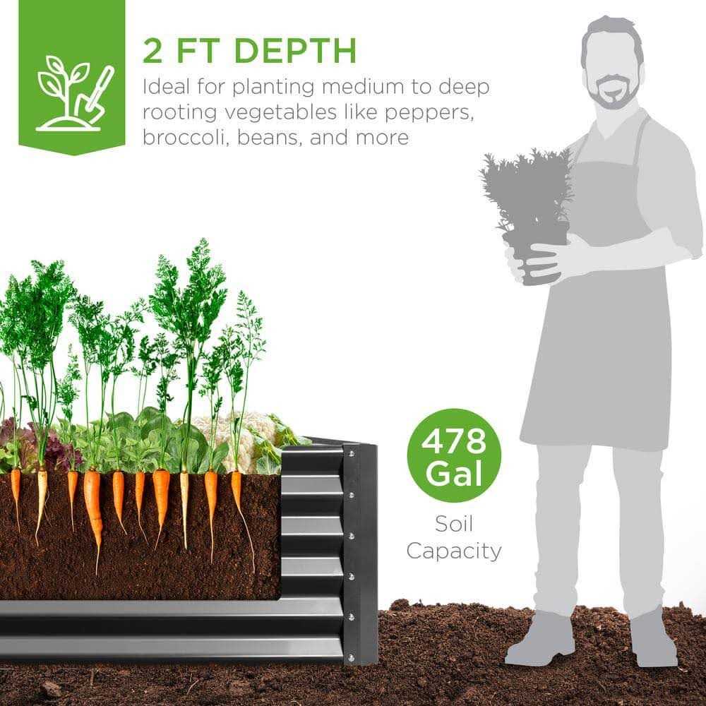 Best Choice Products 8x4x2ft Outdoor Metal Raised Garden Bed
