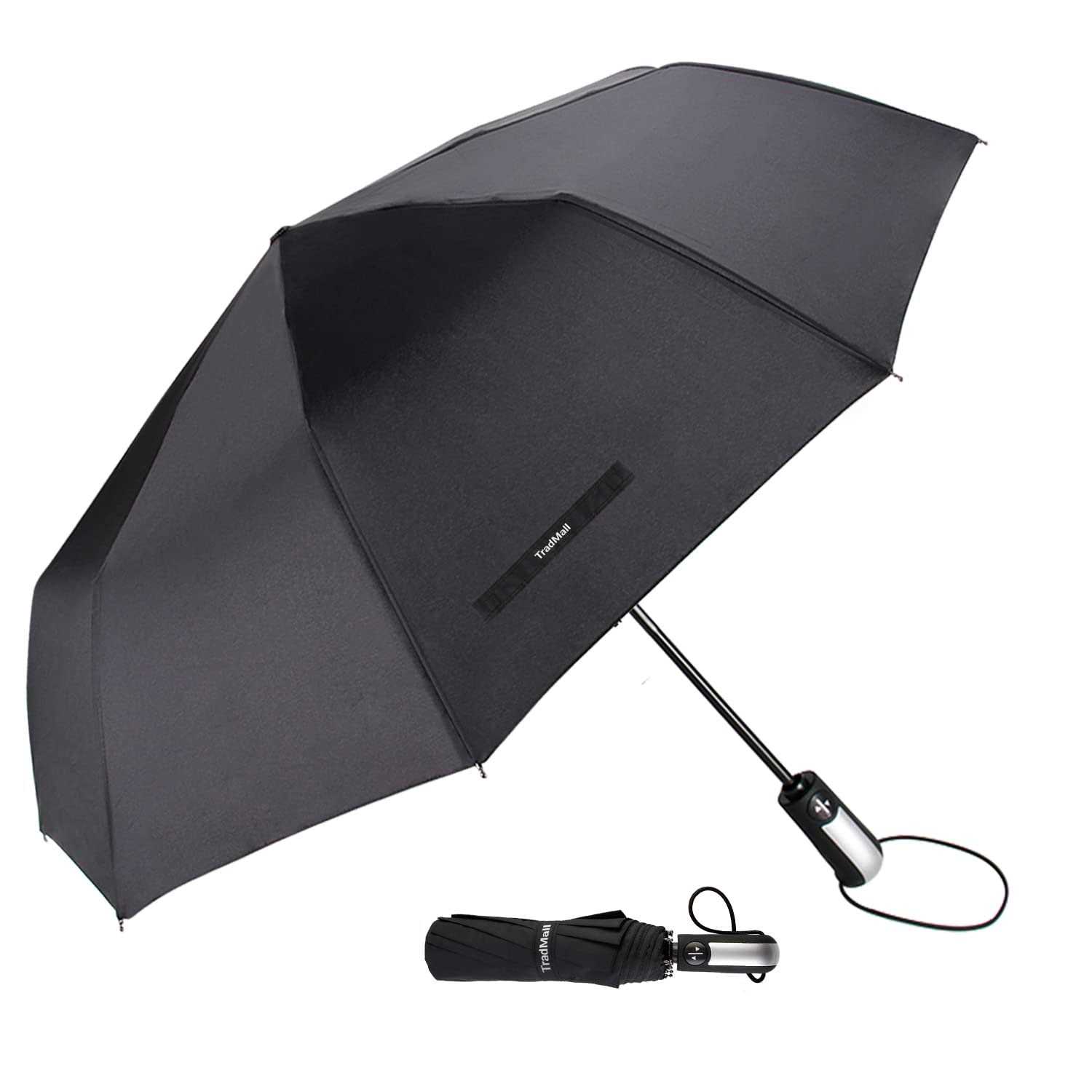 TradMall Travel Umbrella Windproof with 46 Inches Large Canopy 10 Reinforced Fiberglass Ribs Ergonomic Handle Auto Open & Close