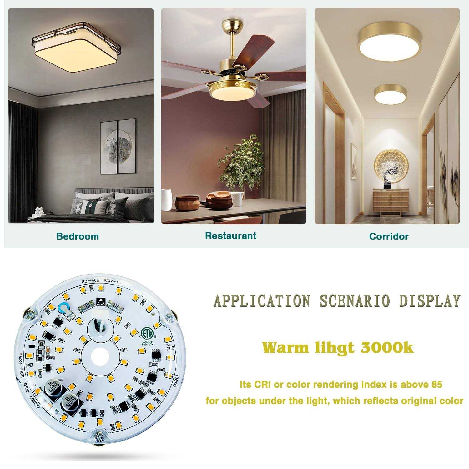 Yun Cai Ceiling Fan Light Kit 3.9 18W AC120V Light 1800lm Ceiling Flush Light Retrofit Kit