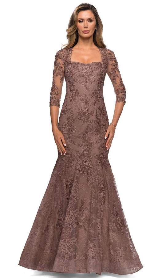 Square Neck Lace Embroidered Mermaid Gown 28033SC