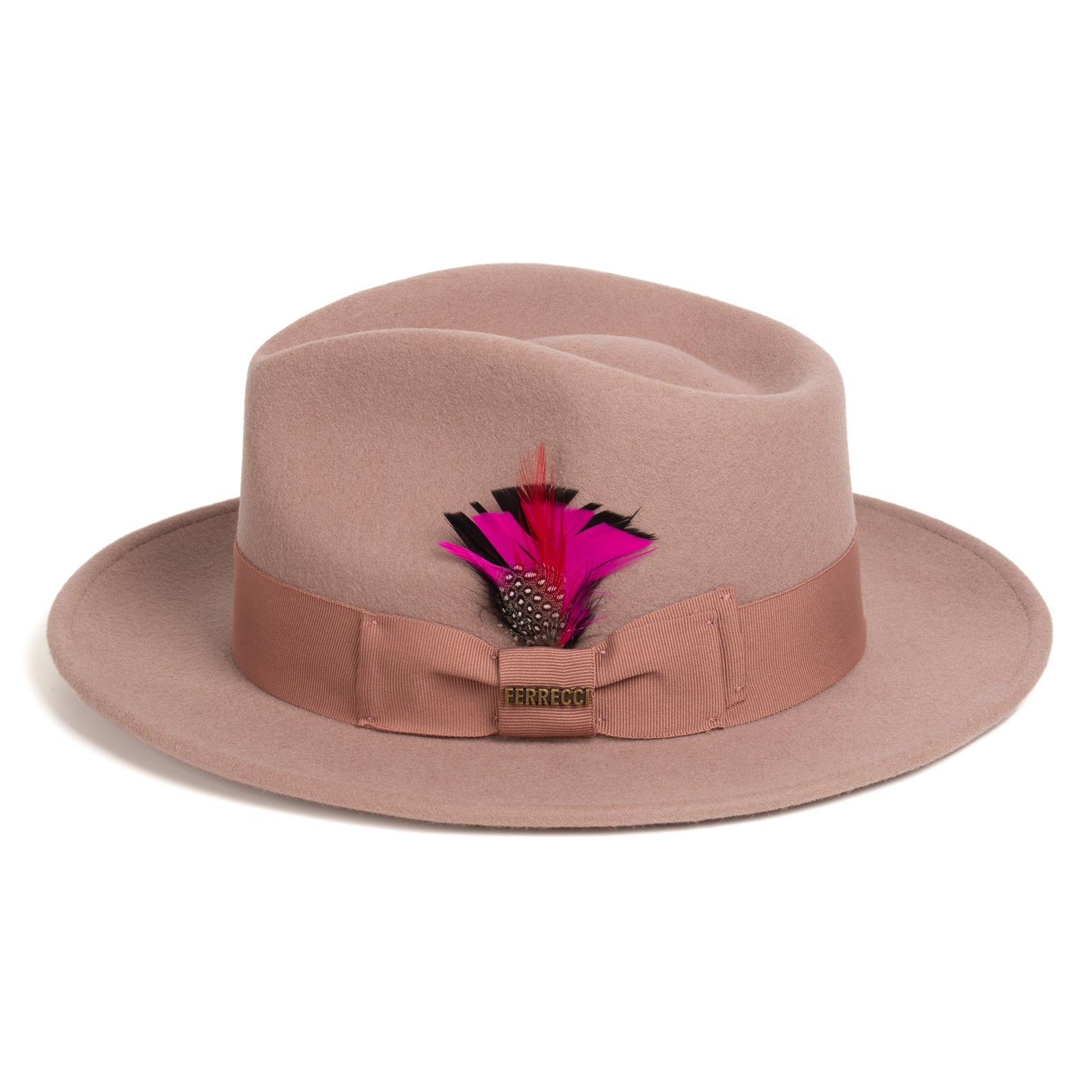 Mens Classic Wool Fedora Dress Hat in Dark Pink