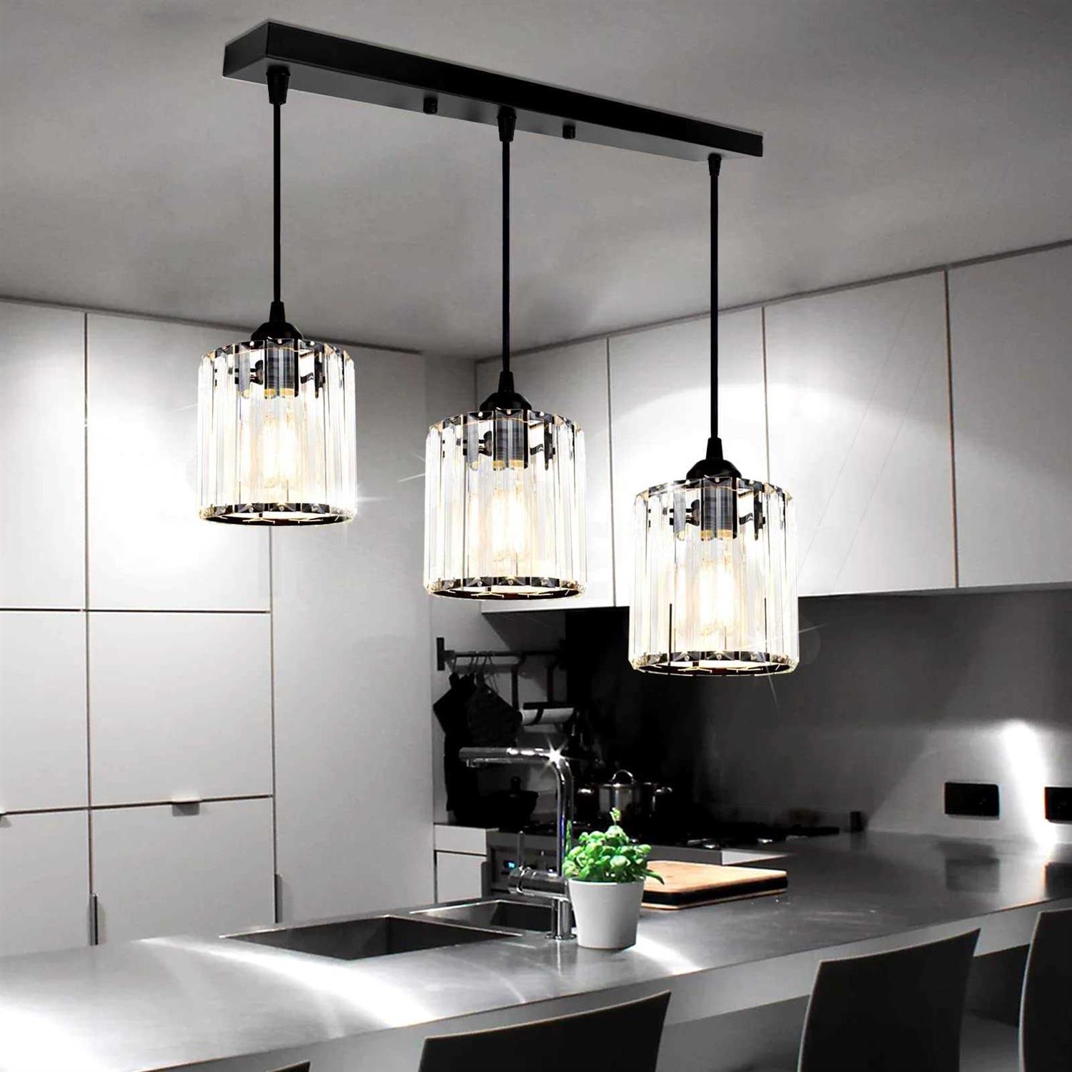 3-Lights Black Hanging Ceiling Light Mini Chandelier,Adjustable Farmhouse Pendant Ceiling Lights Fixtures