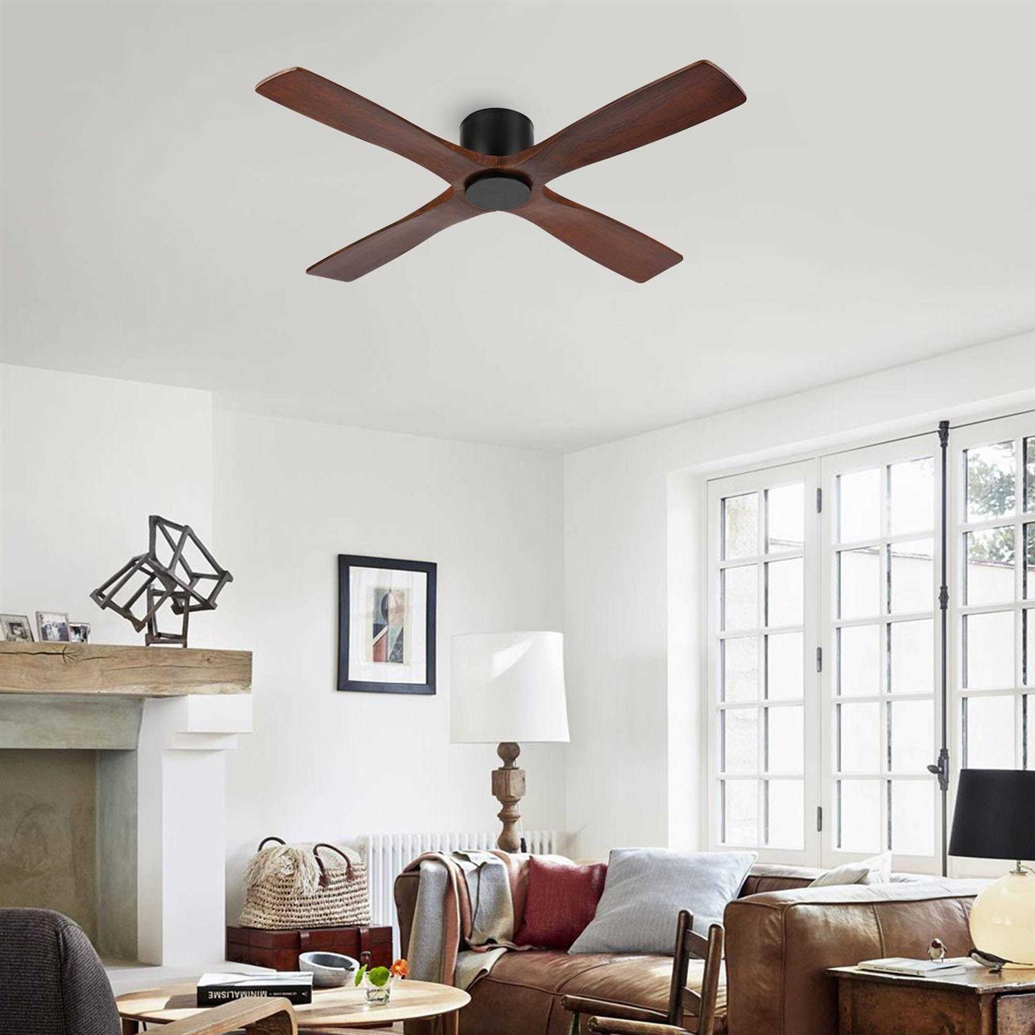 WINGBO 54 inch DC Flush Mount Ceiling Fan with Light and Remote