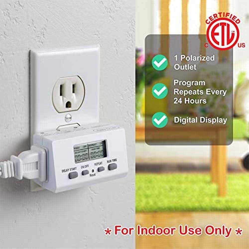 Clear Power Indoor Timer 1 Polarized Outlet EZ Digital Timer for Lamps