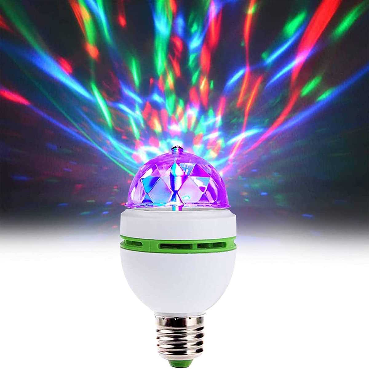 Swovo LED Ball Bulb Lamp 3w E27 LED Rgb Crystal Rotating Stage Bulb Voice Auto Rotating Stage Light