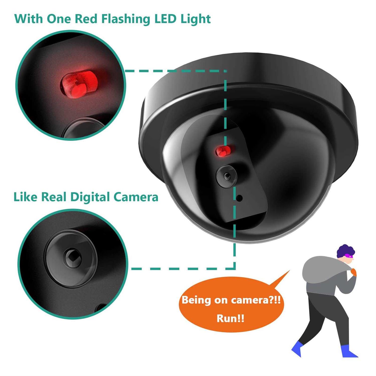Wali Dummy Fake Security Cctv Dome Camera with Flashing Red LED Light with Security Alert Sticker Decals