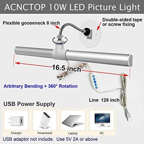 acnctop Picture Light Art Wall Sconces Dimmable 3200k-6500k 10 Watt usb Power Supply led Display Lights for Picture Frame Artworking Portrait