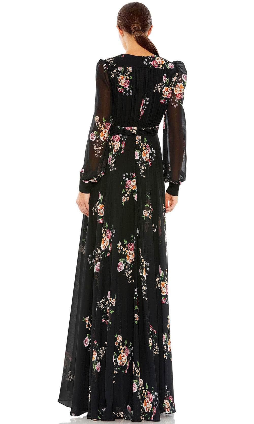 V-Neck Tie Belt Floral Evening Gown