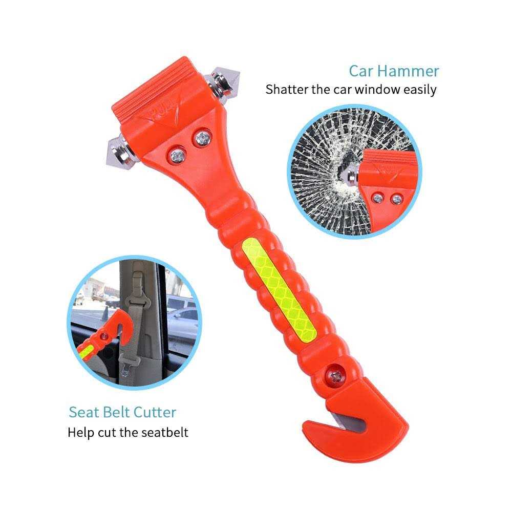 Godecho 4 Pcs Car Emergency Escape Window Breaker And Seat Belt Cutter Hammer With Light Reflective Tape,life Saving Survival Kit,red
