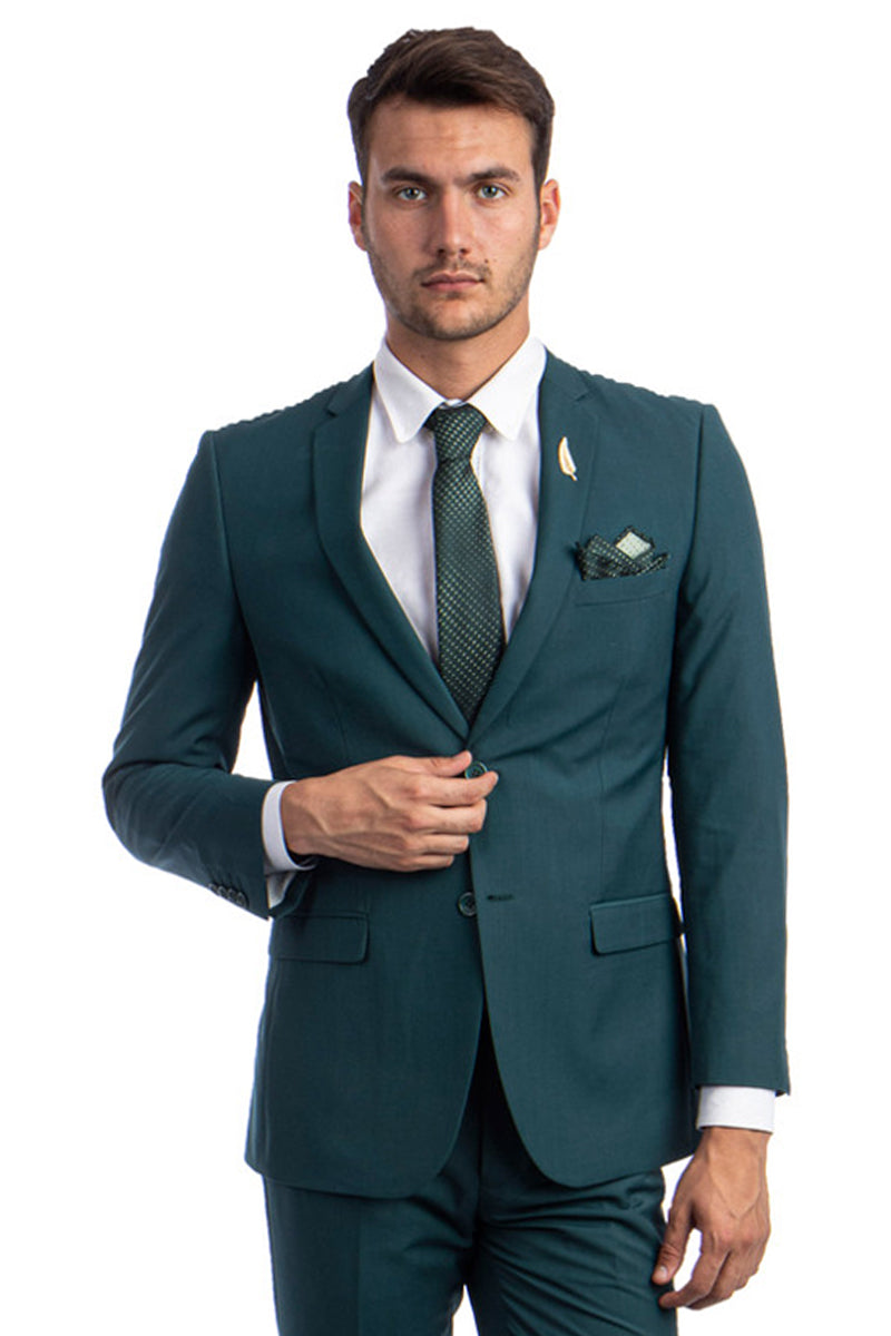 Men’s Basic 2 Button Slim Fit Wedding Suit in Teal Green
