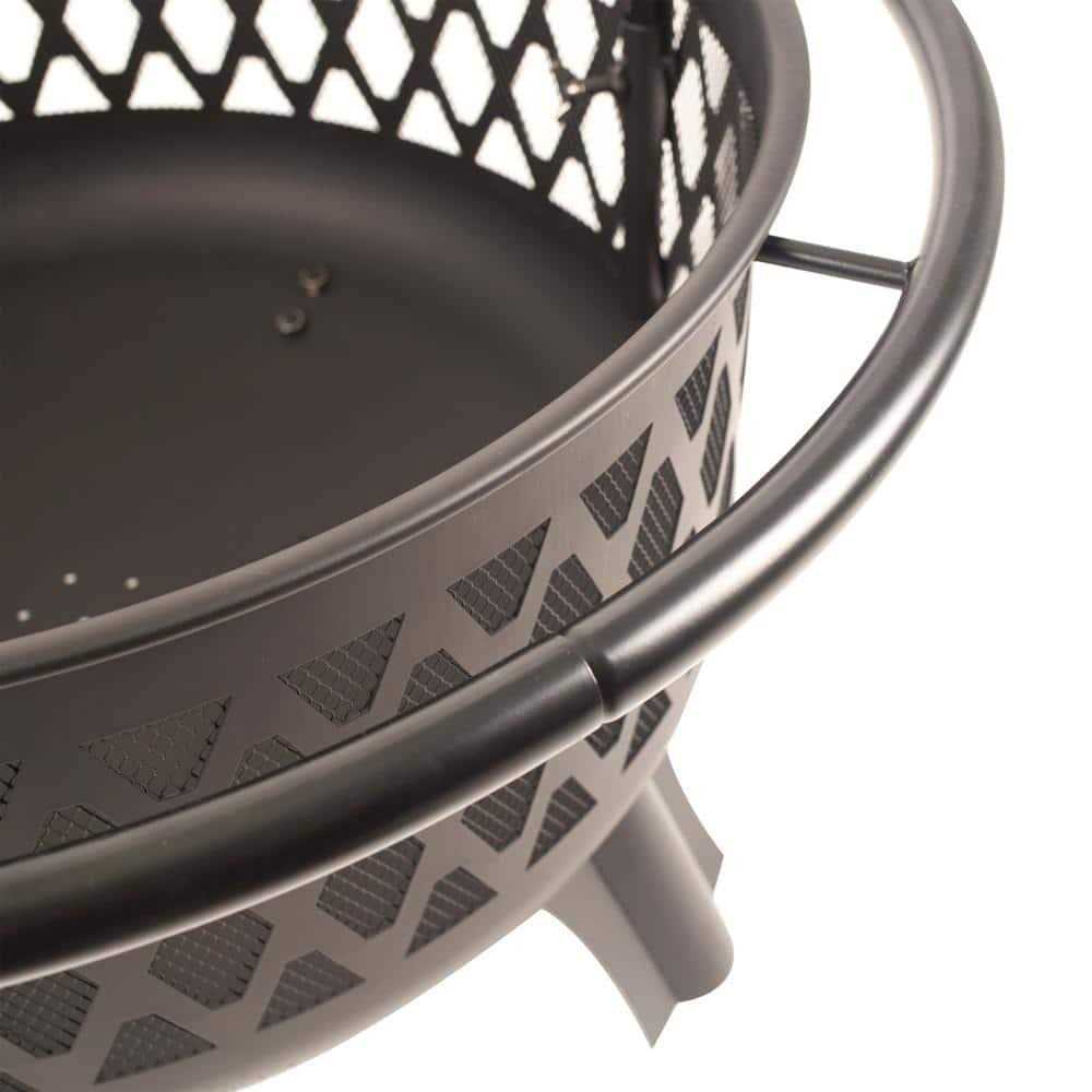 Hampton Bay Piedmont 30 in. Steel Fire Pit in Black with Cooking Grate